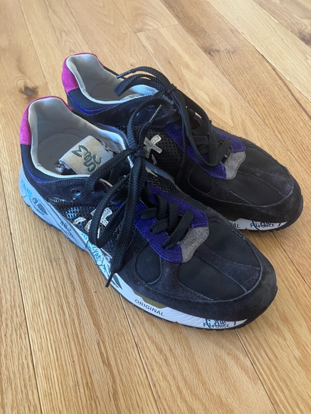 Premiata Black, Purple & Pink Low-Top Sneakers